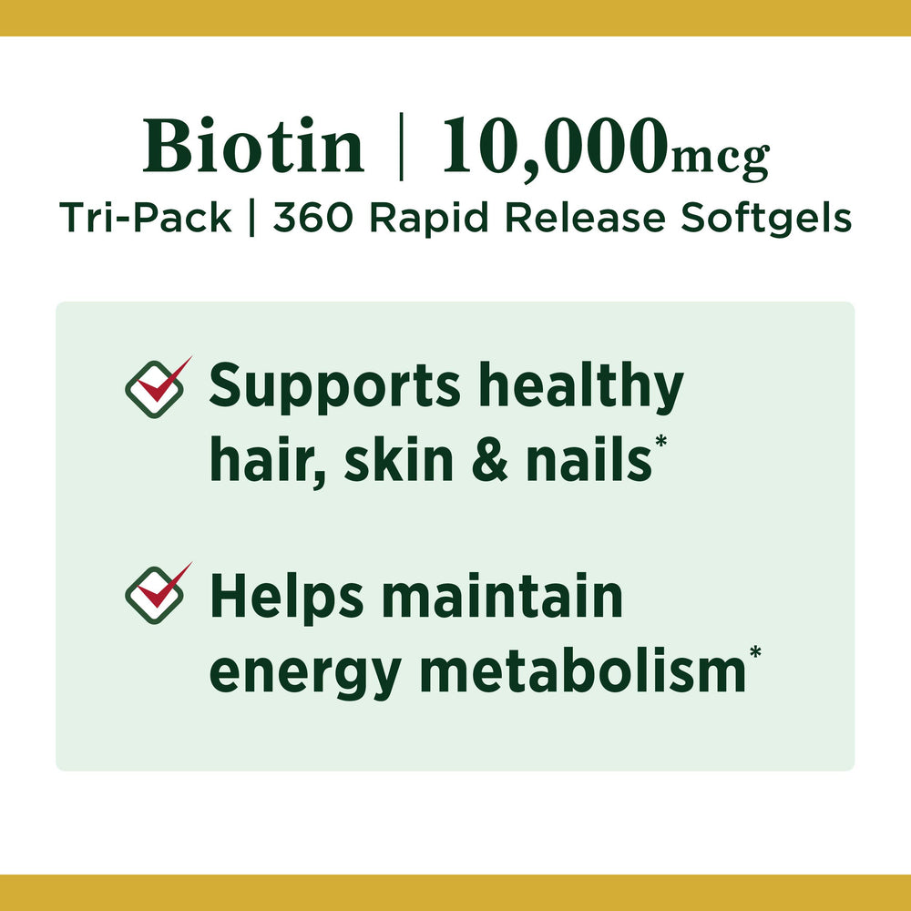 Close-up of Biotin 10000 mcg rapid-release softgels