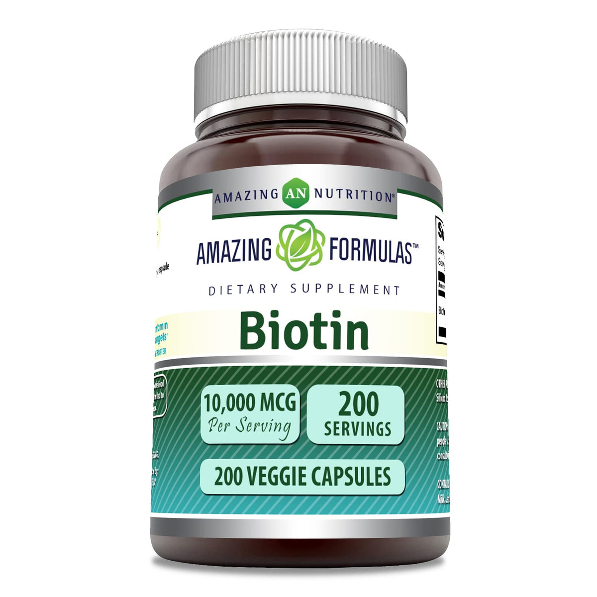 Front view of Amazing Formulas Biotin 10,000 mcg supplement bottle