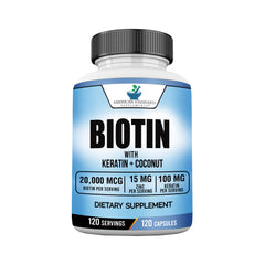 Bottle of Biotin 20,000mcg with Keratin, Coconut Powder & Zinc