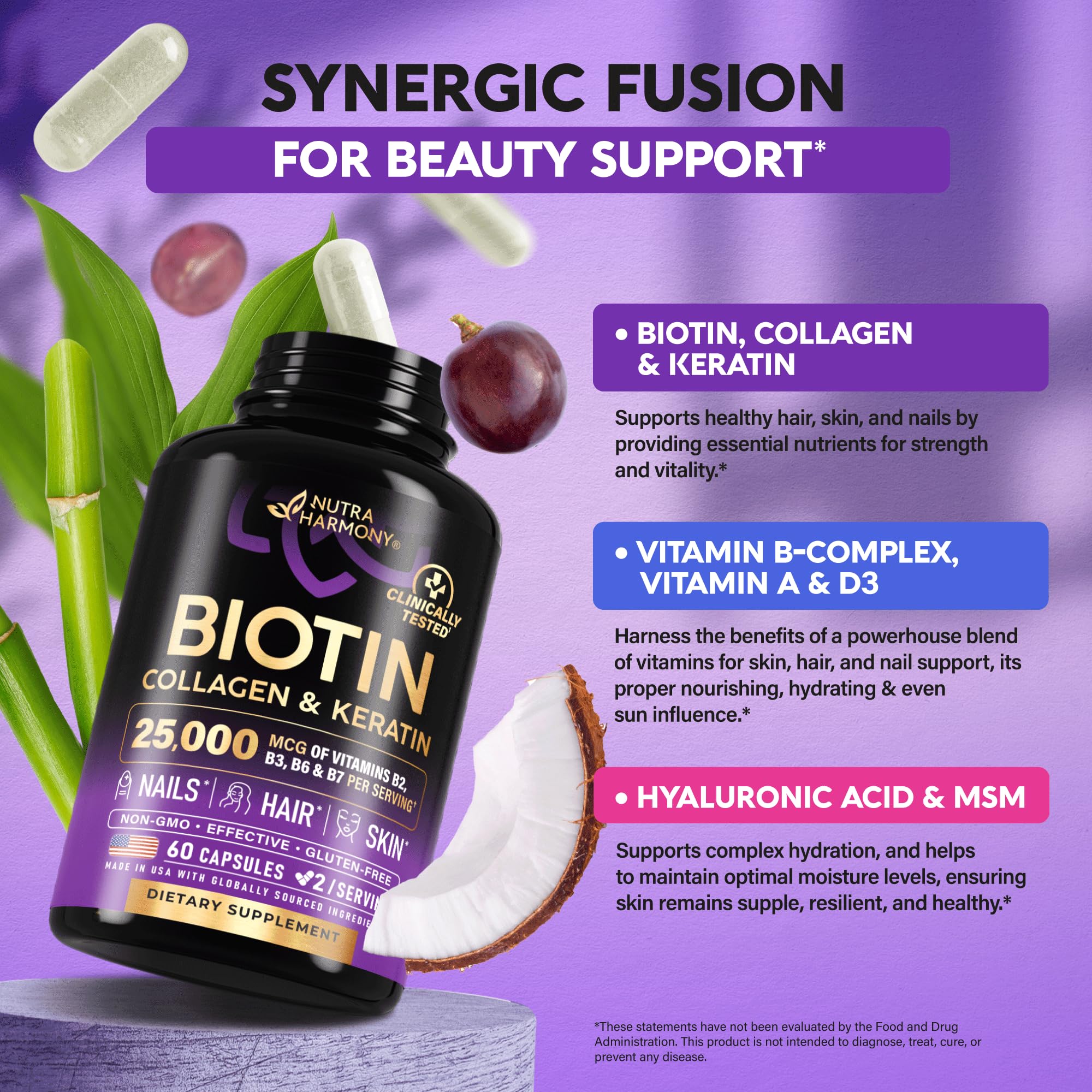 Biotin 25,000 mcg with vitamins B2 B3 B6 B7 per serving