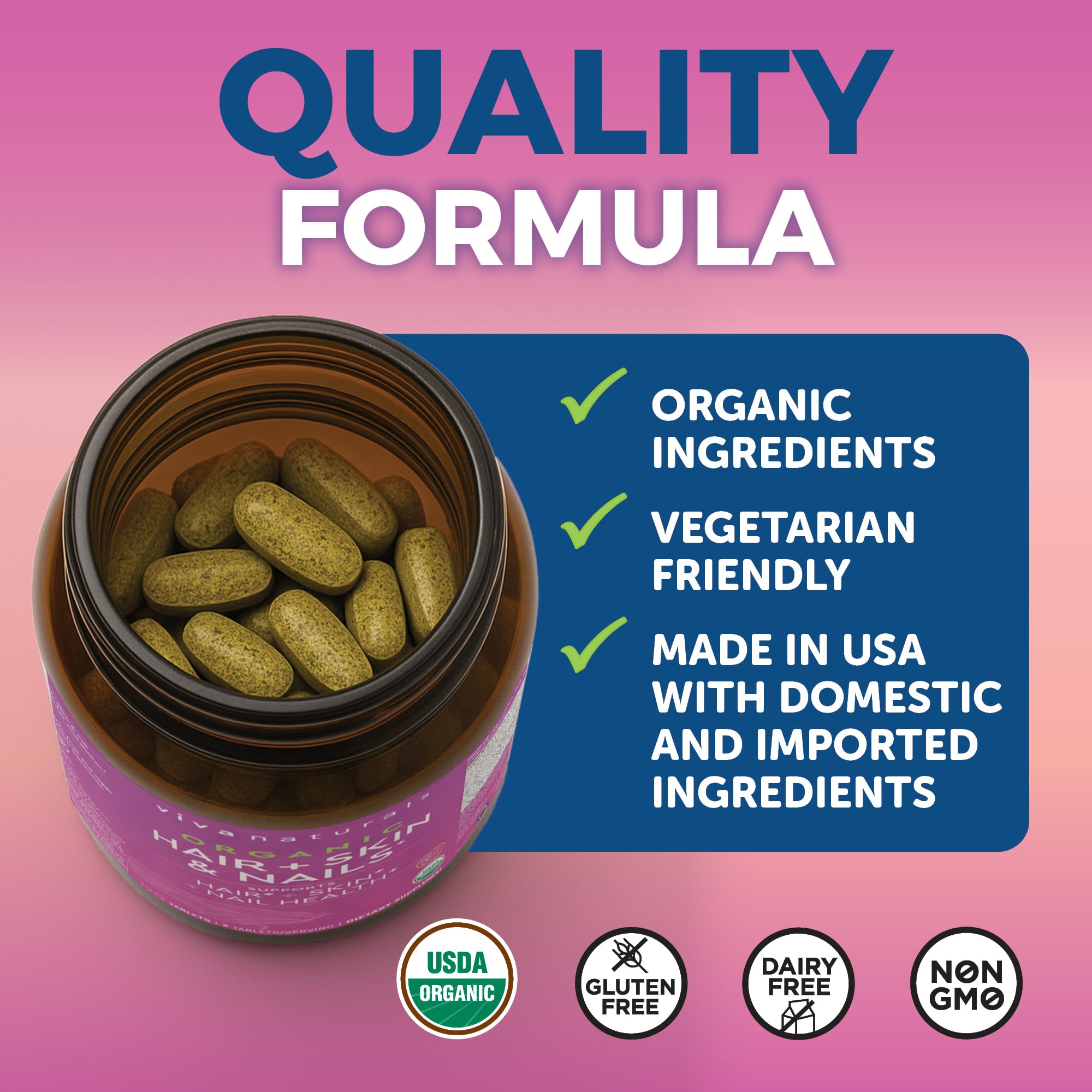 USDA Organic, Non-GMO, gluten-free and dairy-free biotin supplement