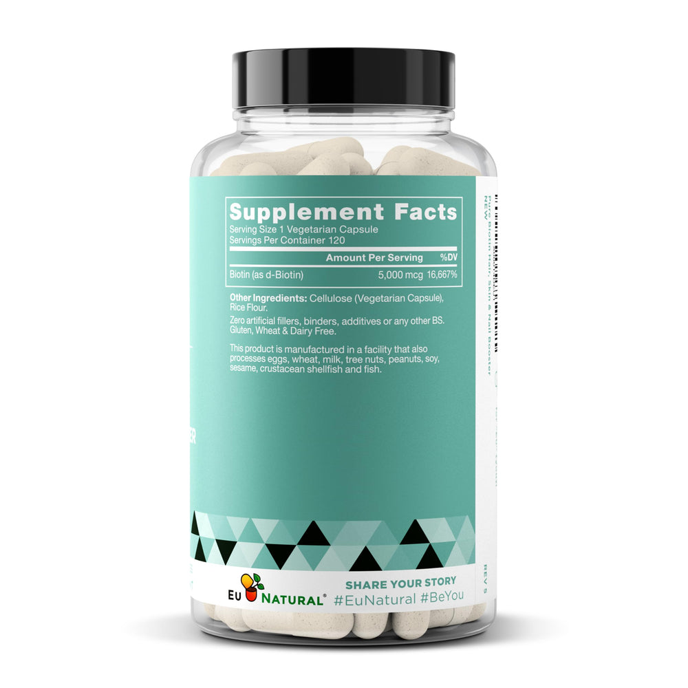 Lifestyle image of healthy hair and nails with Biotin 5000 mcg product