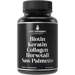 Biotin 5000mcg, Keratin, Collagen, Horsetail & Saw Palmetto capsules - 5-in-1 hair growth supplement