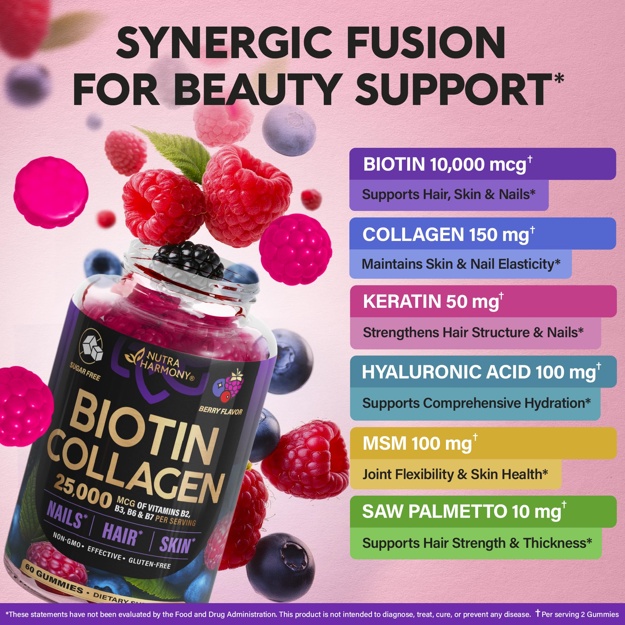 Bottle of Biotin Gummies with Collagen – 60 gummies.