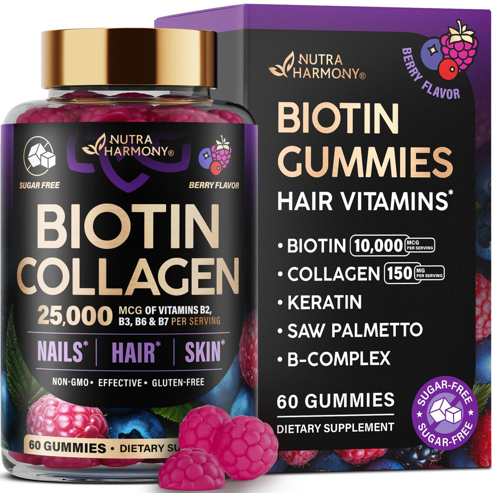 Front label of Biotin Gummies with Collagen bottle (mixed berry flavor).
