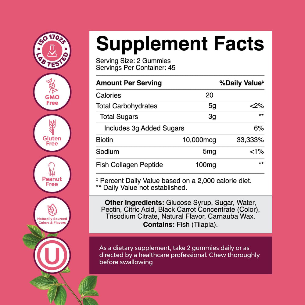 Biotin and marine collagen gummies for women's hair growth