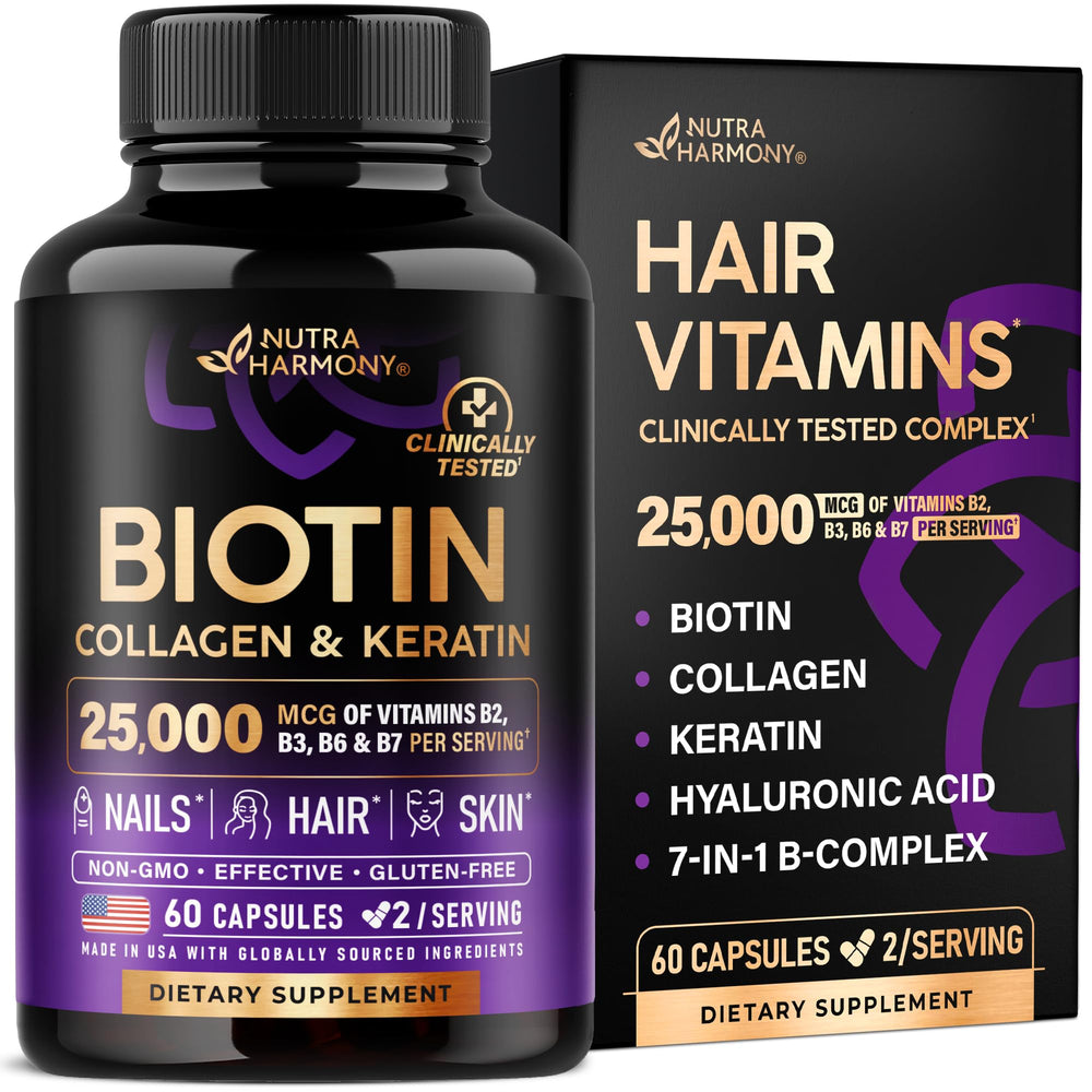 Biotin collagen hyaluronic acid keratin hair growth supplement bottle - 60 capsules - USA