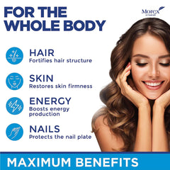 Biotin, collagen and keratin complex imagery for hair health