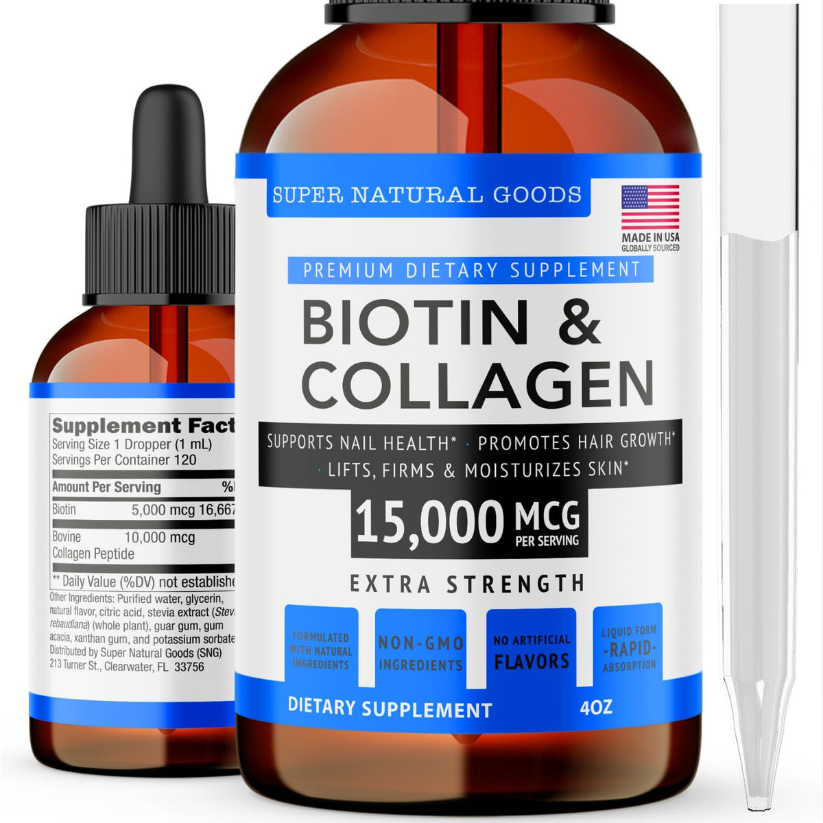 Front view of Biotin & Collagen vitamins bottle