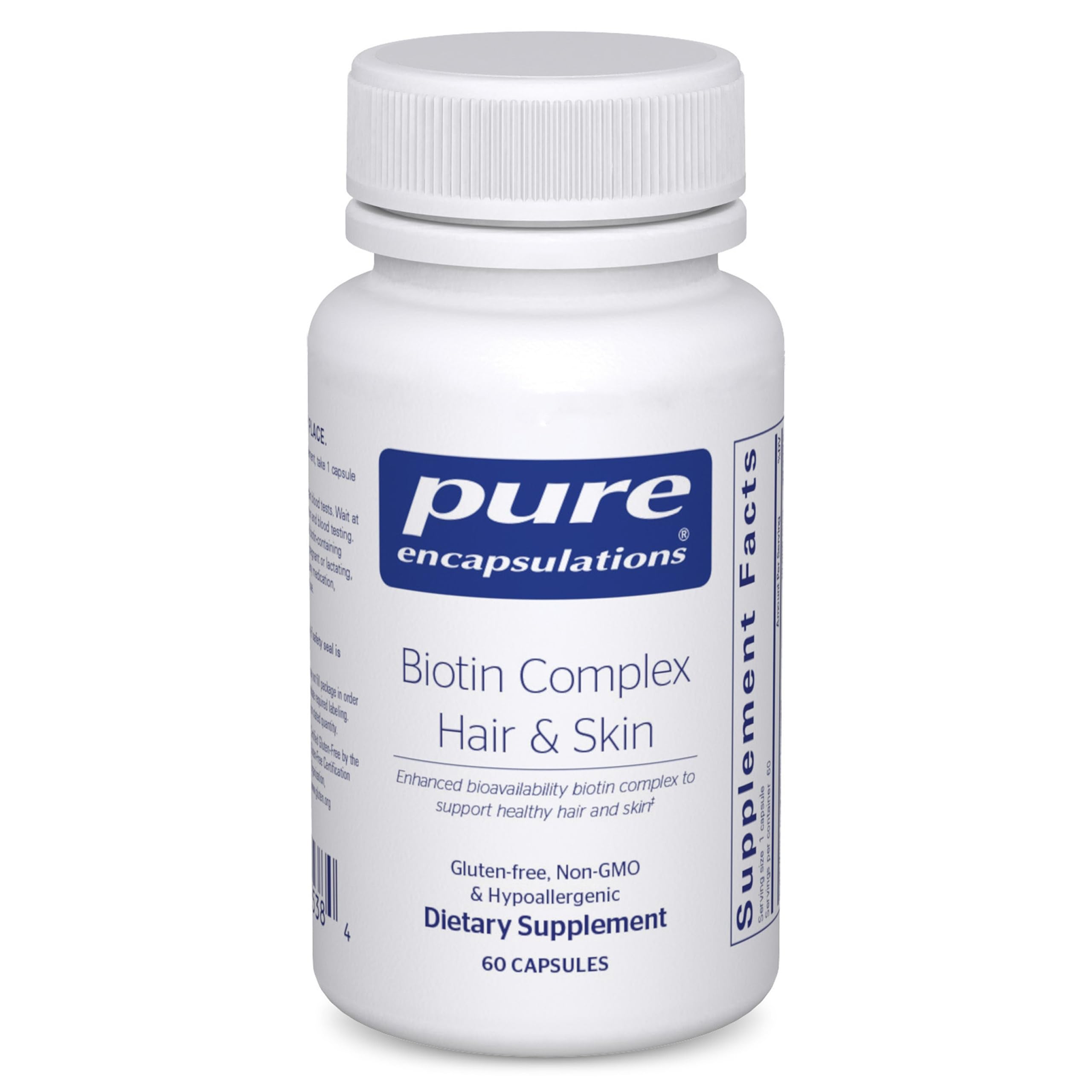 Bottle of Pure Encapsulations Biotin Complex Hair & Skin 60 capsules