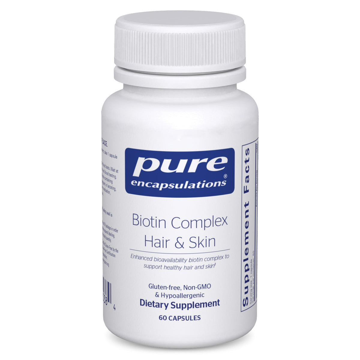 Bottle of Pure Encapsulations Biotin Complex Hair & Skin 60 capsules