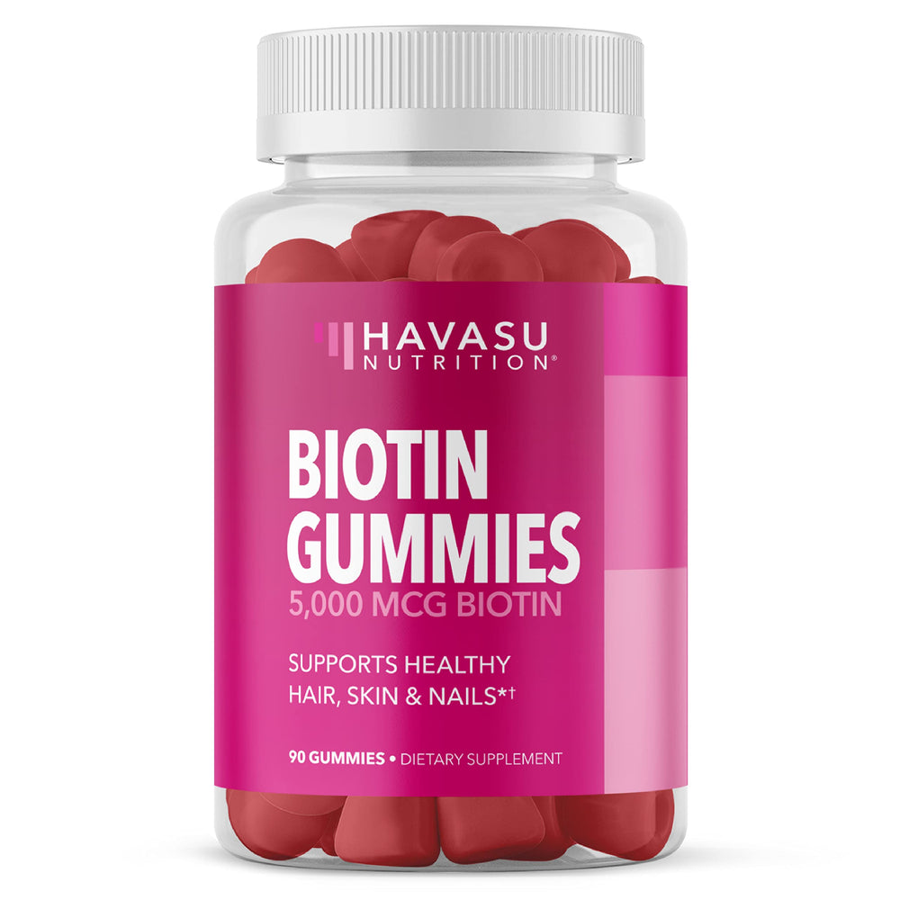 Bottle of 5000mcg Biotin Gummies for hair, skin and nails