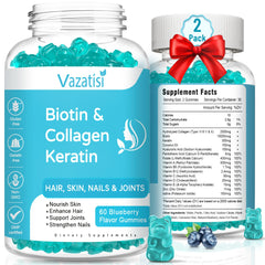 2 pack Biotin Gummies with Collagen & Keratin in blueberry flavor