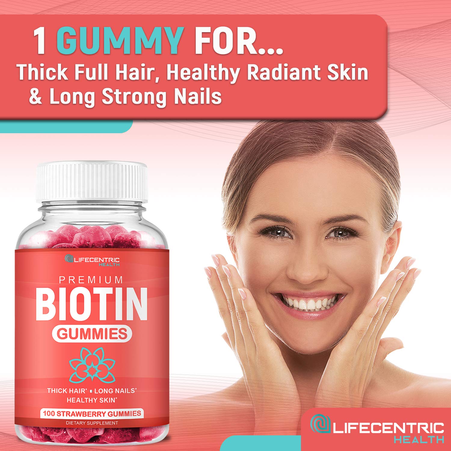 Made in USA kosher-certified vegan biotin gummies packaging