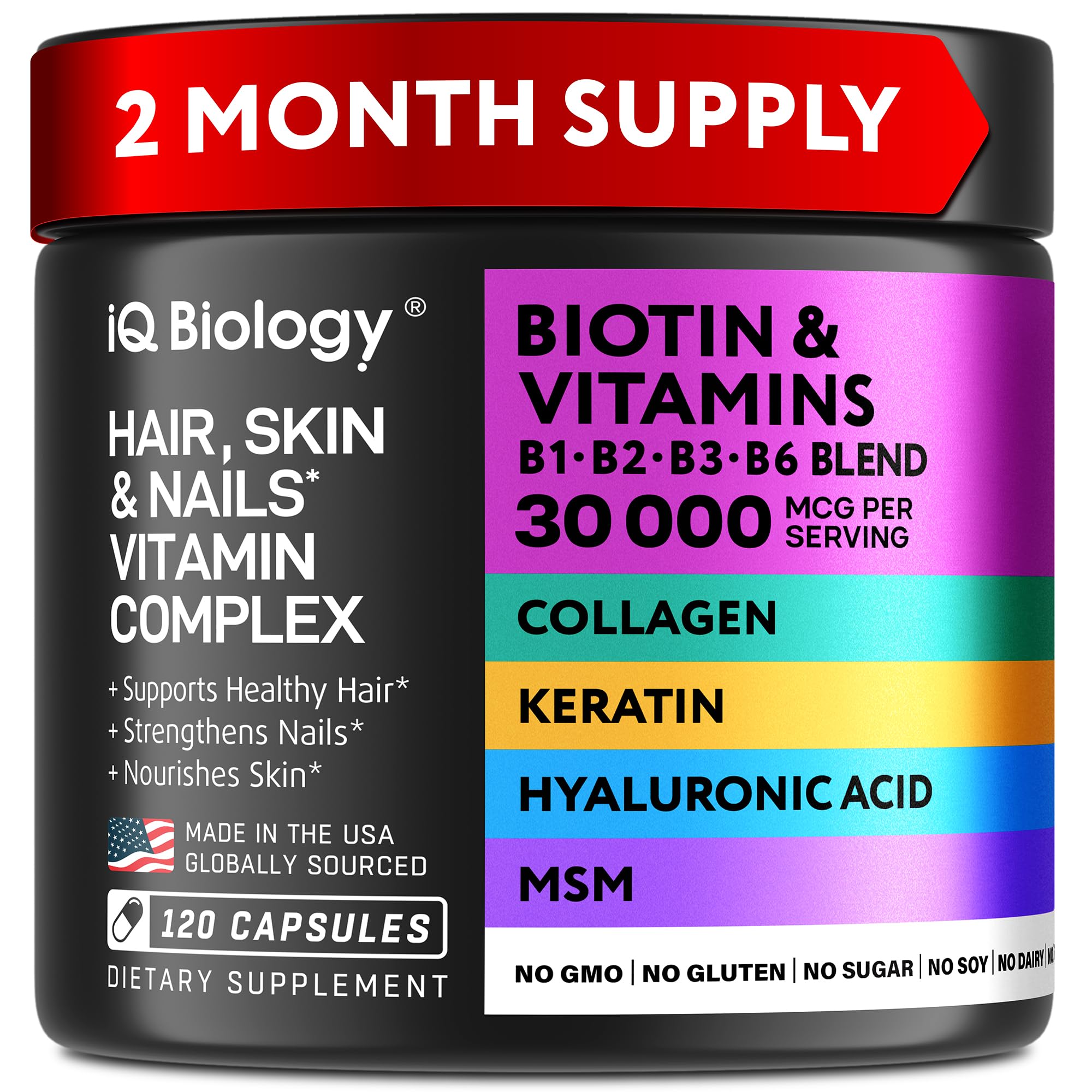 Biotin hair growth capsules with collagen and keratin – 30000 mcg, front view