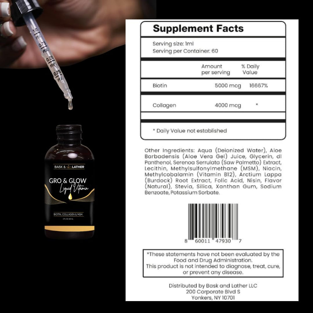 Biotin, MSM and liquid collagen ingredients