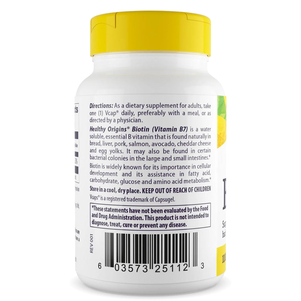Biotin 10,000 mcg label showing USP Grade and Non-GMO Gluten Free