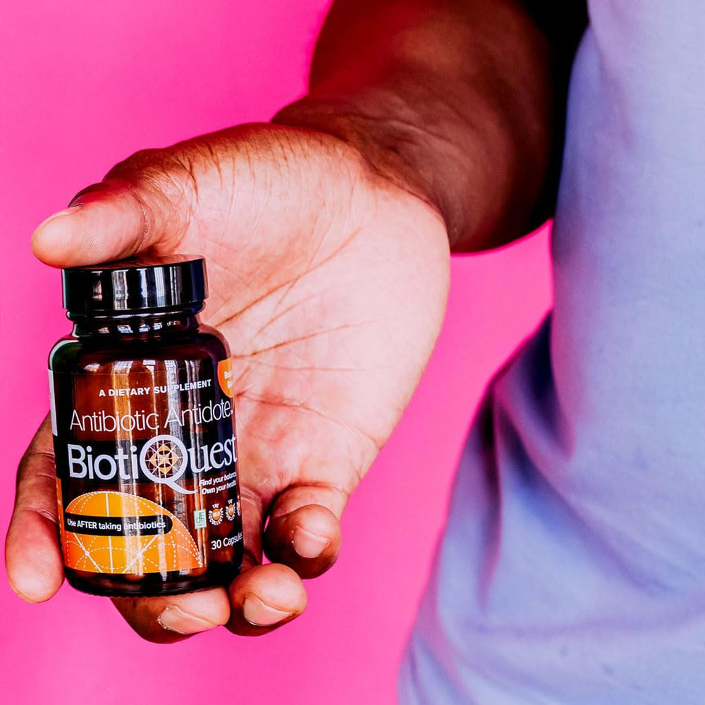 Close-up of probiotic capsules and eight-strain formula