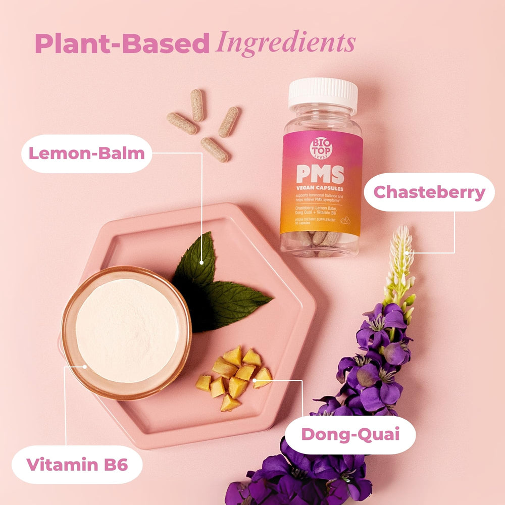 Lifestyle image of a woman taking a daily PMS supplement