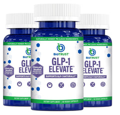 BioTrust GLP1 Elevate bottle front view highlighting metabolic health and cravings control.