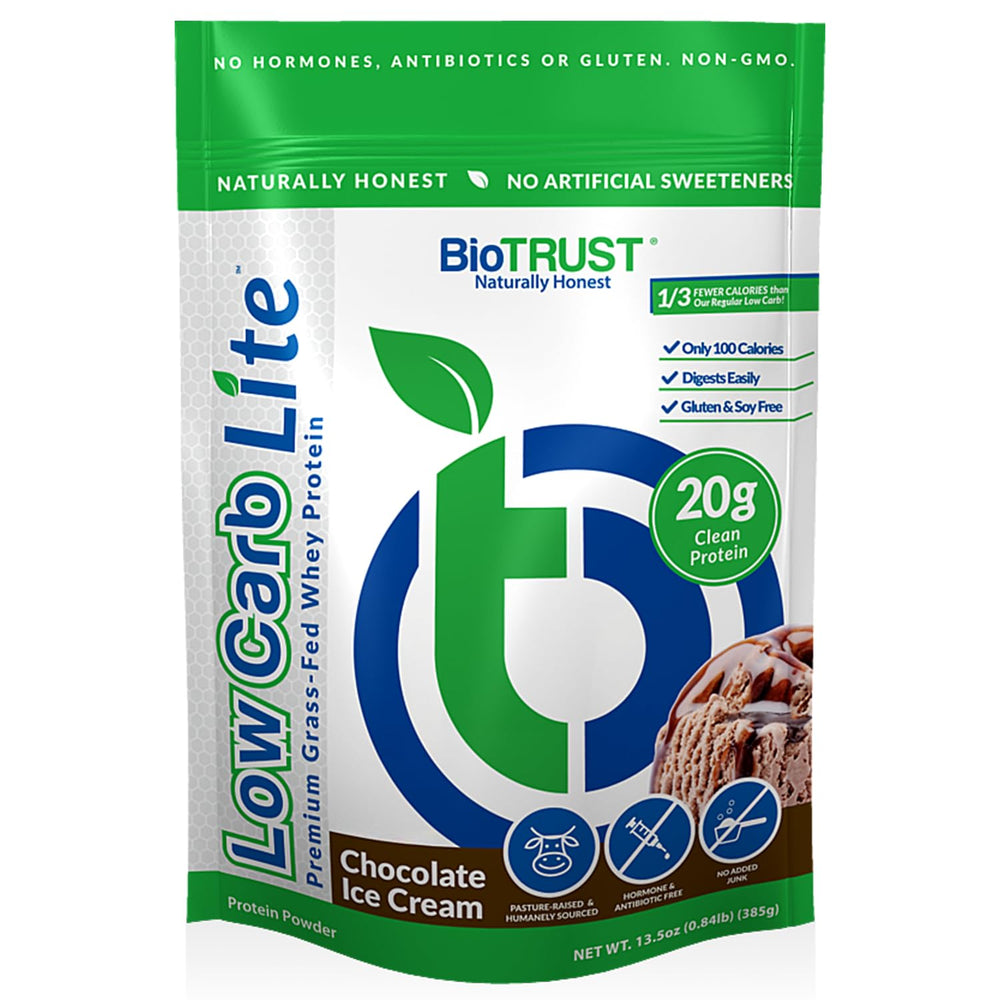 BioTrust Low Carb Lite chocolate bottle pour shows smooth protein delivery for quick shakes