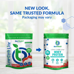 BioTrust Low Carb Lite strawberries-cream flavor offers creamy, sugar-free indulgence