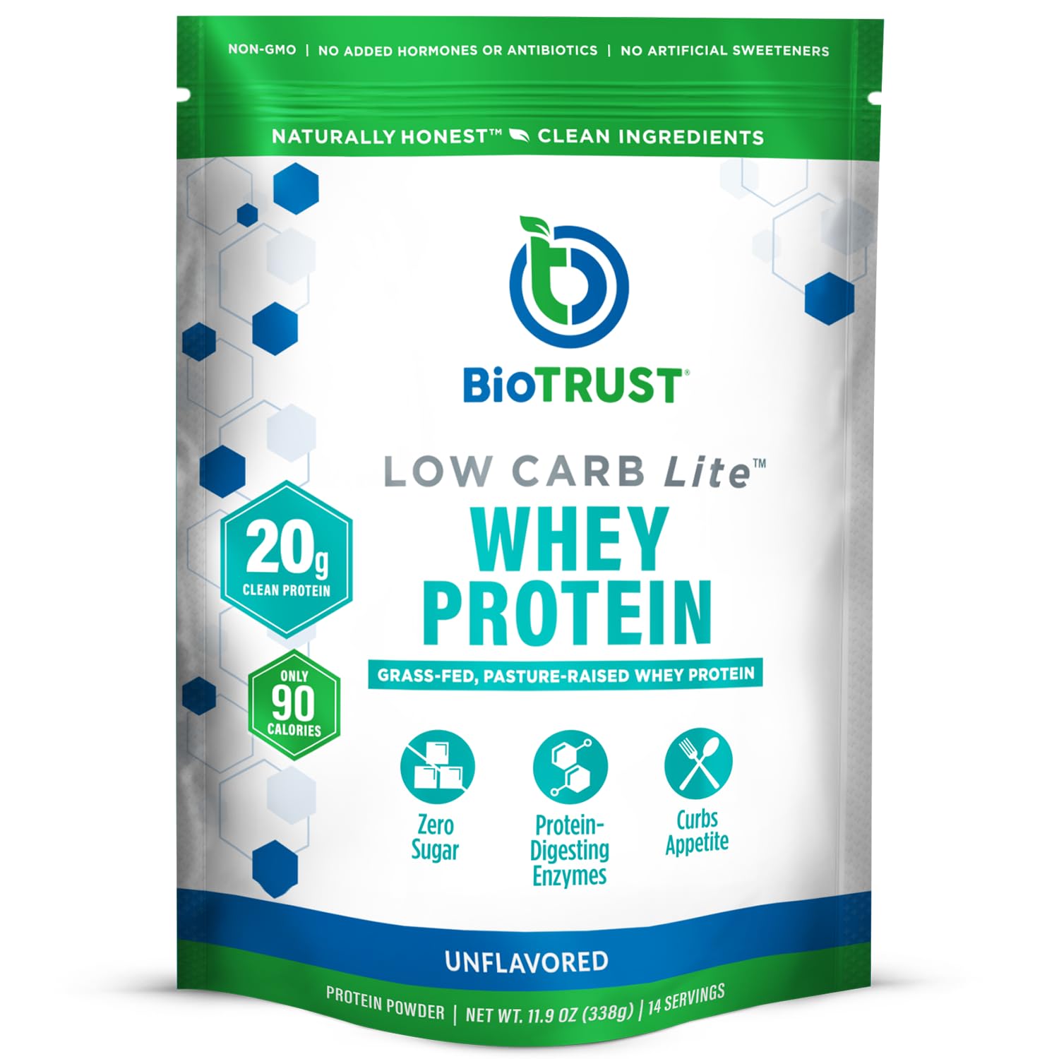 BioTrust Low Carb Lite tub front view highlights protein-packed nutrition for post-workout recovery.