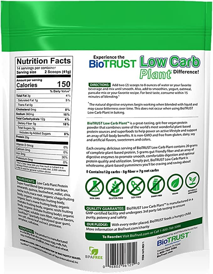 BioTrust Low Carb Plant shaker blending creamy vanilla caramel after workout