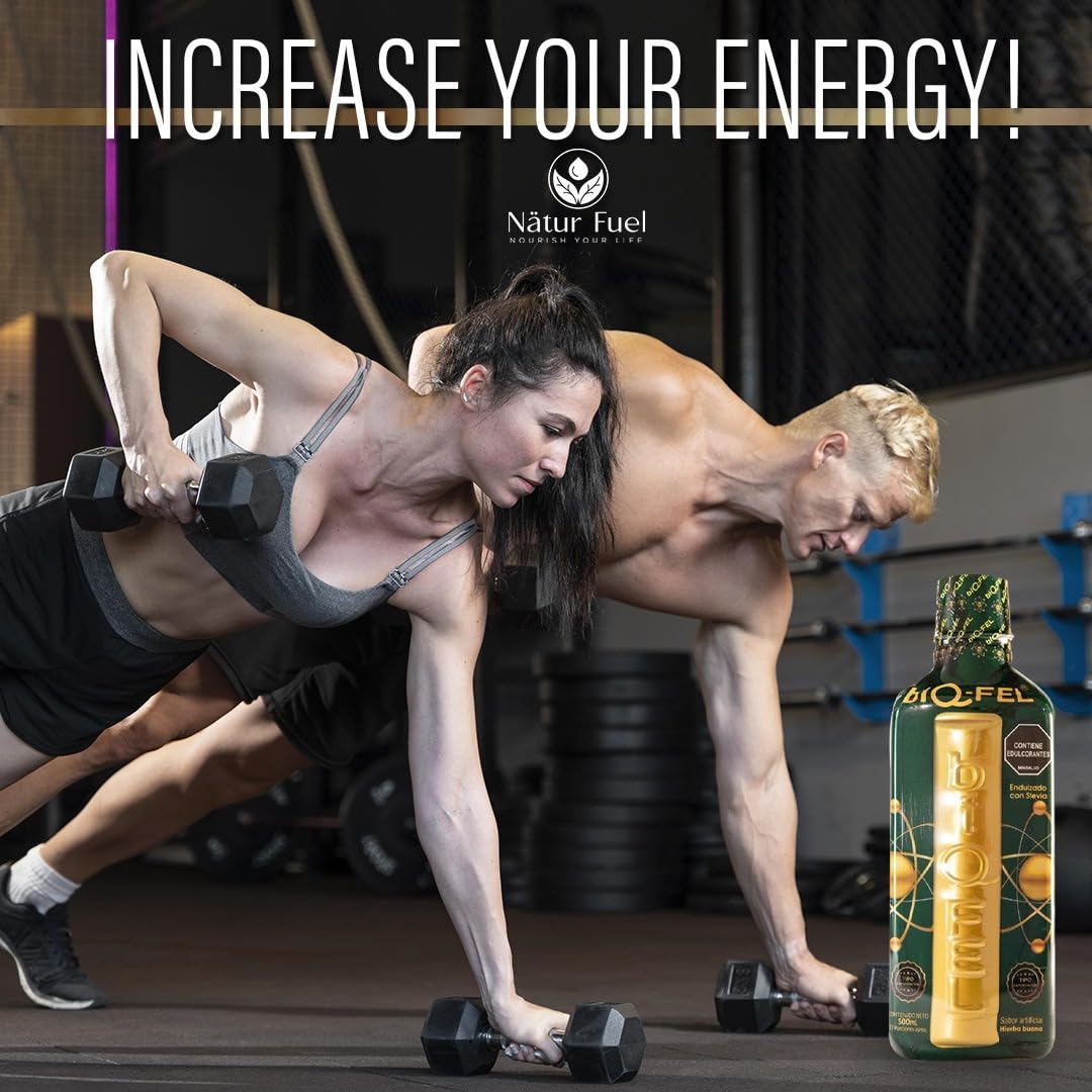 Angled shot of BIQ-FEL 500ml bottle with label