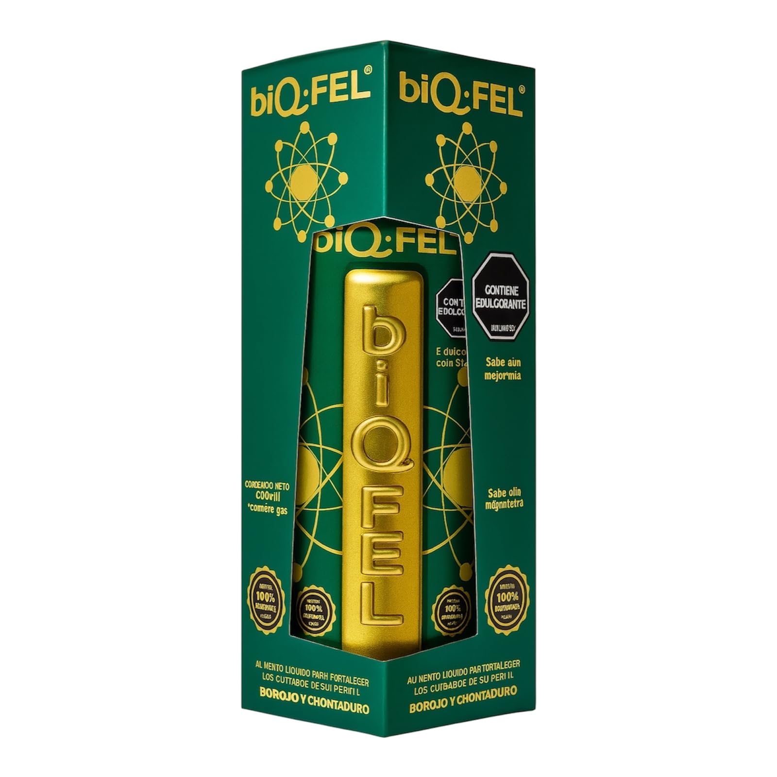 Close-up of BiQ-FEL liquid multivitamin bottle