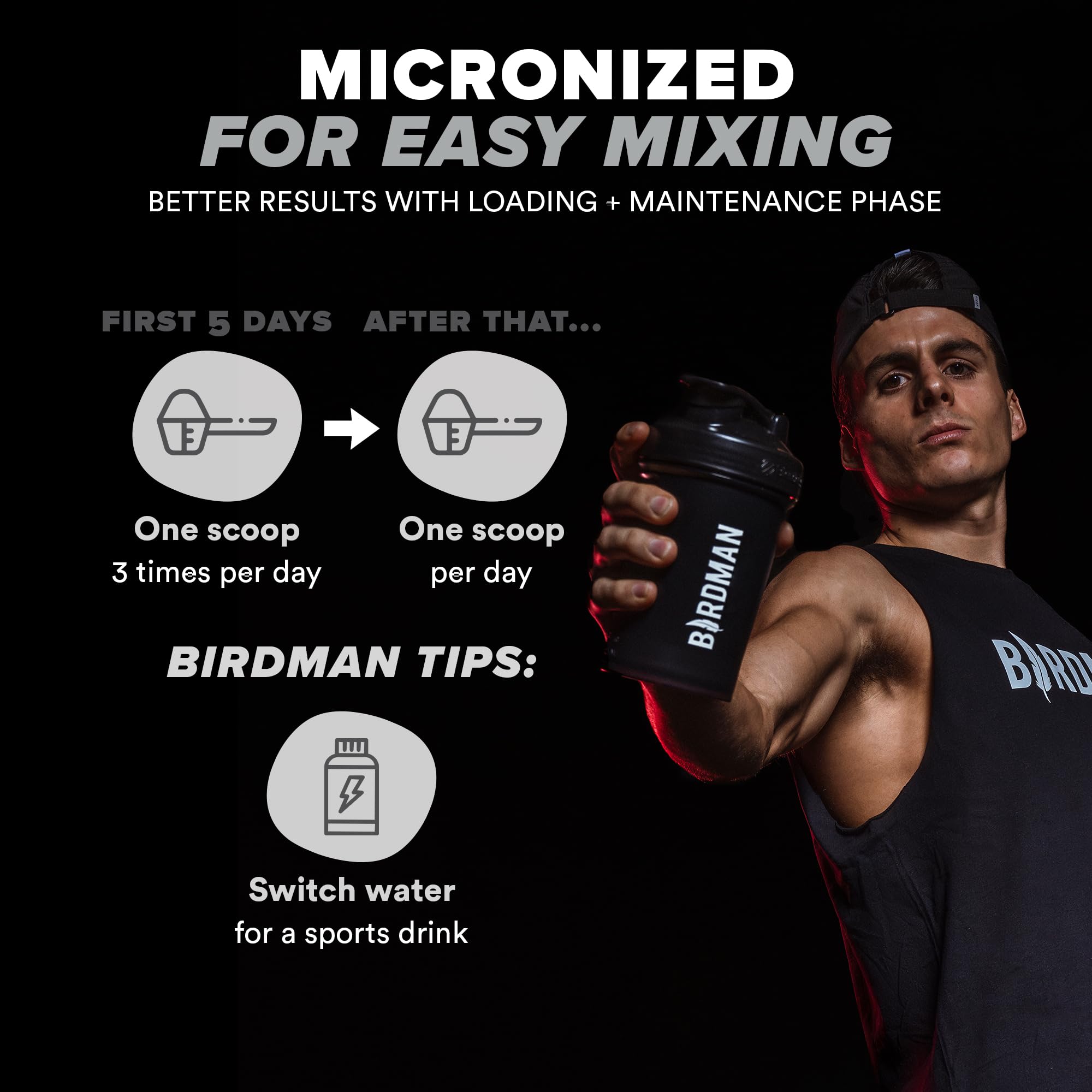 Athlete performing workout with creatine supplement