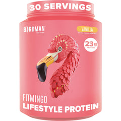 BIRDMAN Fitmingo front packaging showing product benefits and vanilla flavor