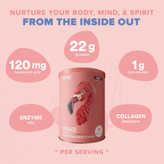 BIRDMAN Fitmingo supplement facts label close-up highlighting 23g protein and added vitamins
