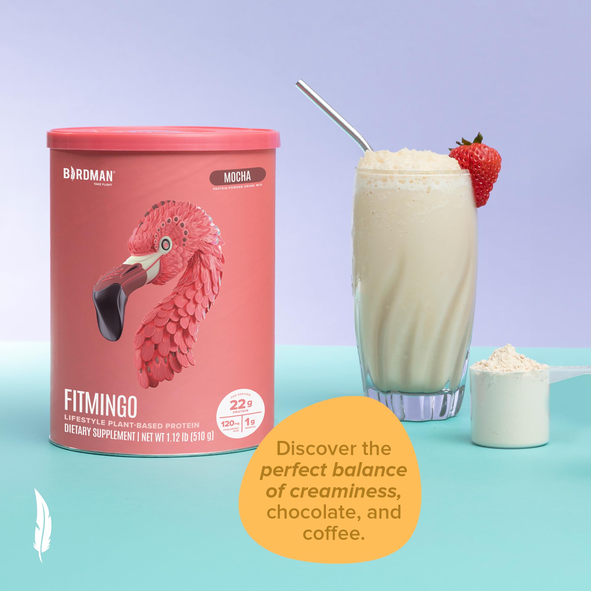 BIRDMAN Fitmingo travel pouch and snack setup showing portable protein option for busy days