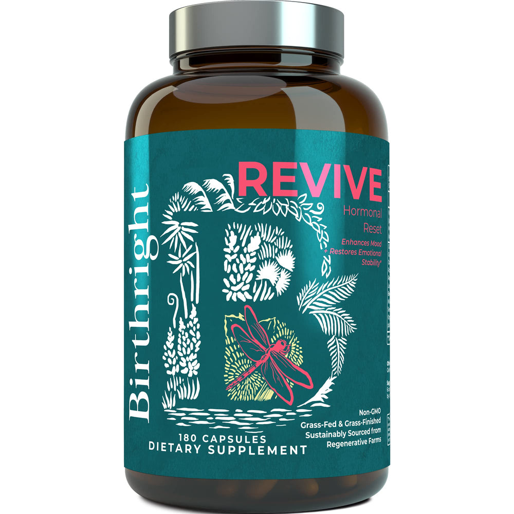 Birthright Revive bottle label highlighting female hormone support