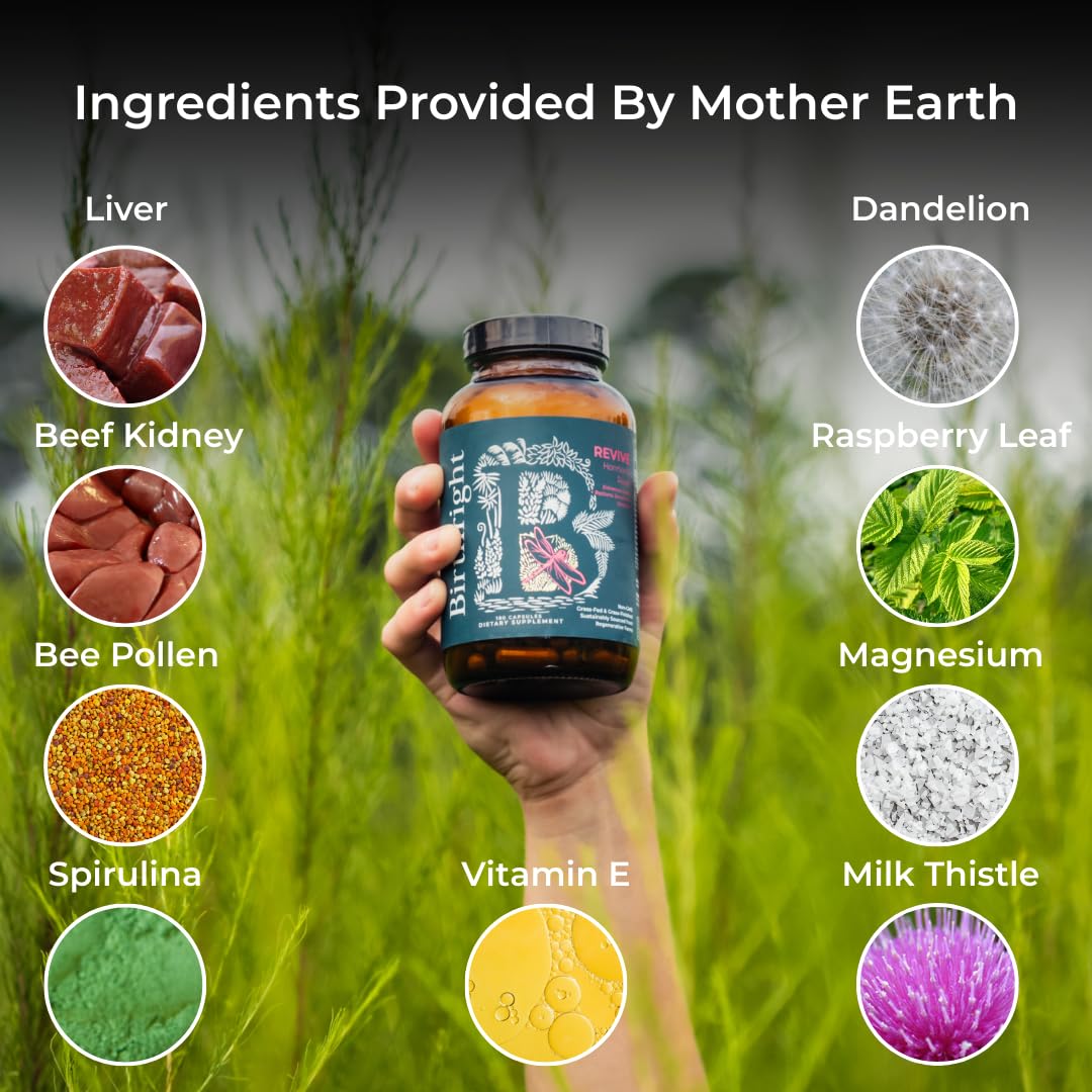 Close-up of Revive herbal blend ingredients including liver and red raspberry