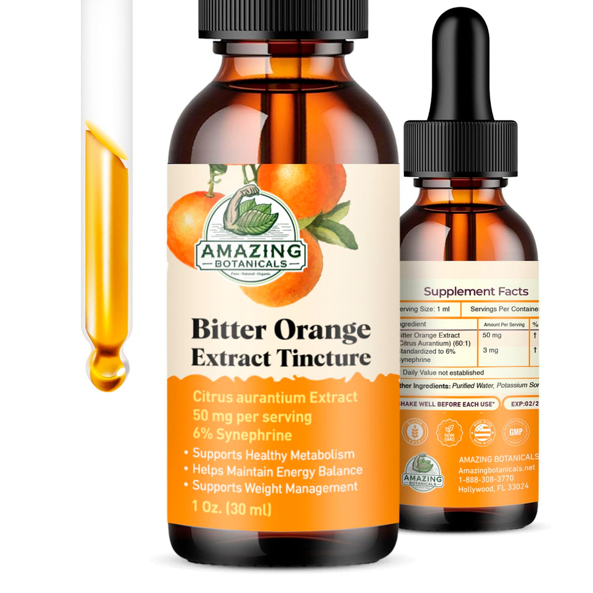 Bitter orange extract tincture bottle labeled 1500mg