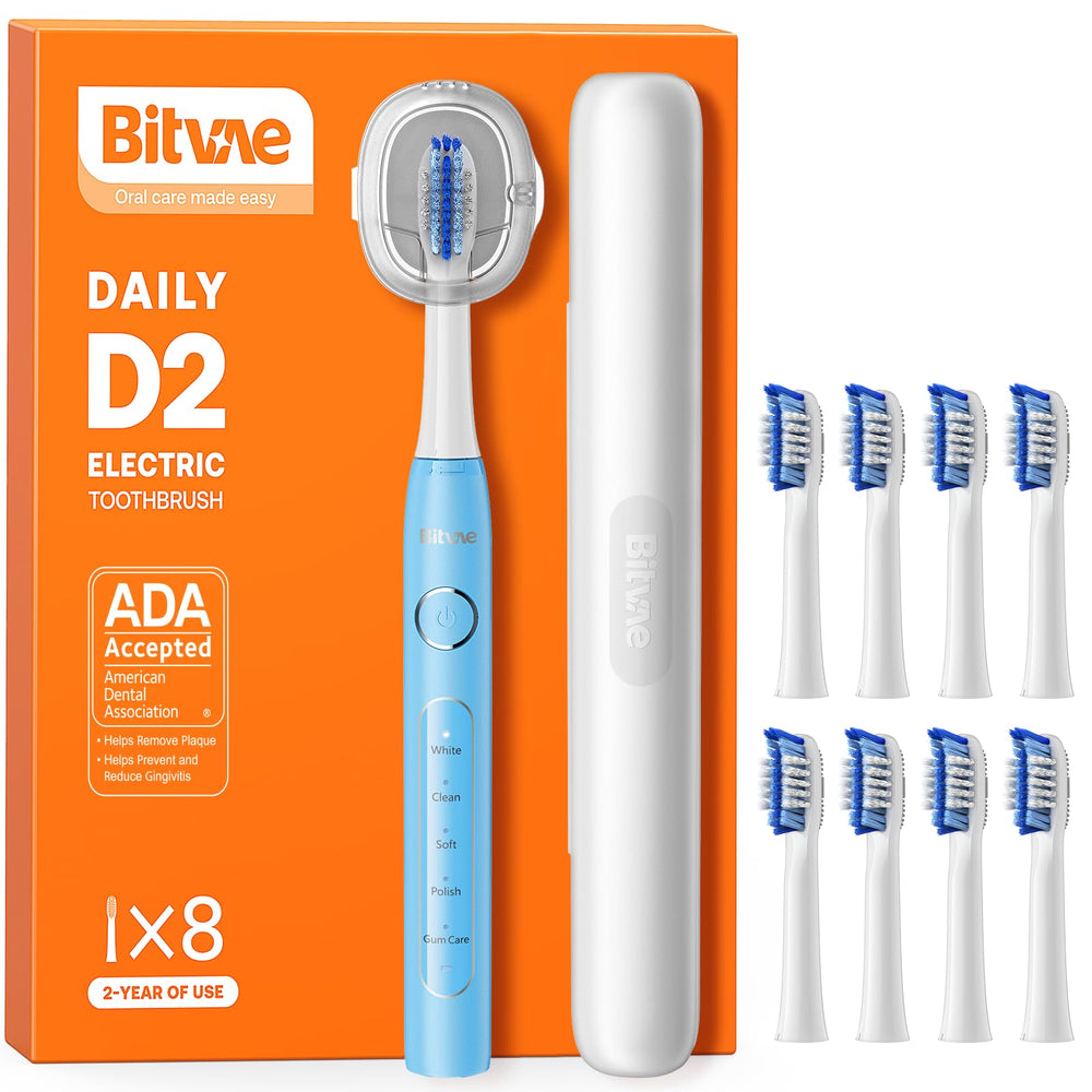Bitvae ADA-Approved electric toothbrush in sky blue with travel case