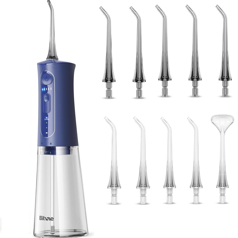Bitvae C5 Water Dental Flosser Midnight Blue with 10 nozzles and bundle contents