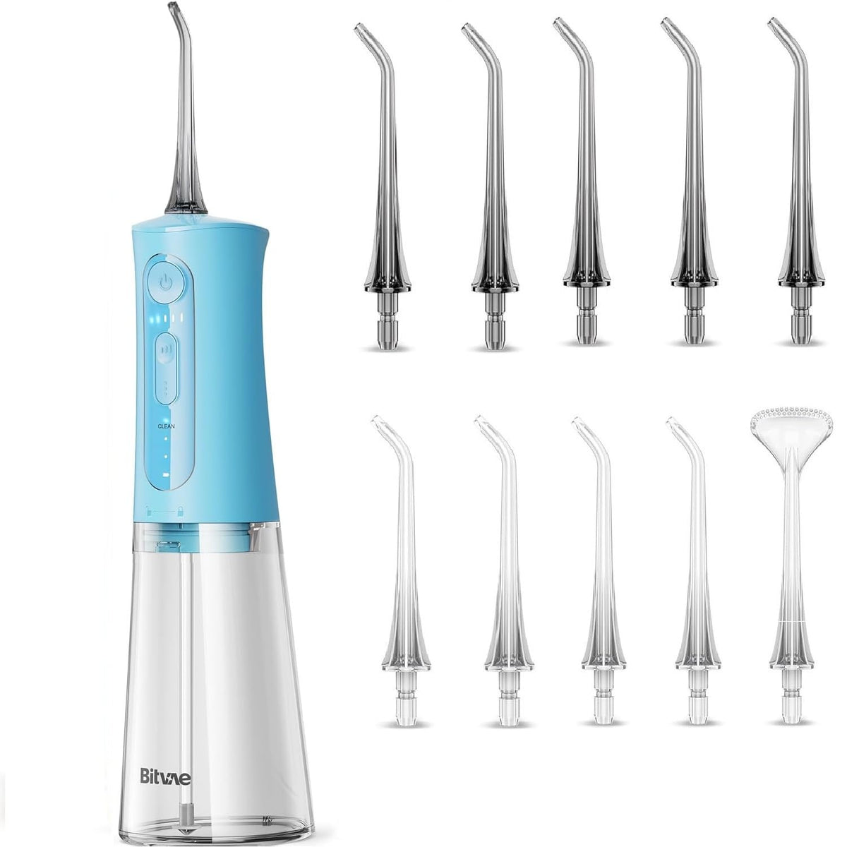 Bitvae C5 Water Flosser Sky Blue front view with 10 nozzles