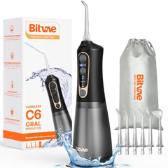 Bitvae C6 water dental flosser in black with 6 jet tips