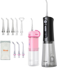 Main product image: Bitvae cordless water dental flosser and P1 travel bundle in Black & Pink