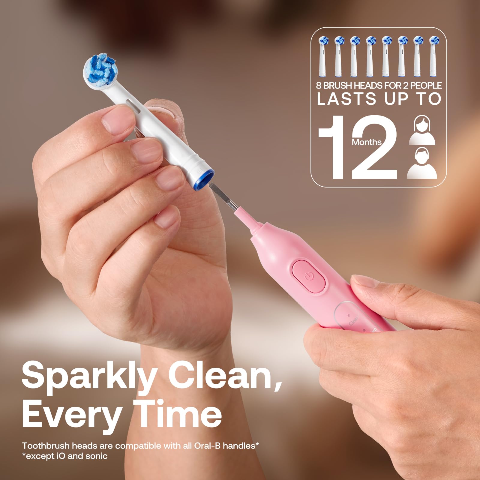 Eight replacement brush heads included with Bitvae R1 2-pack