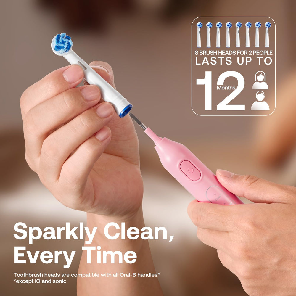 Eight replacement brush heads included with Bitvae R1 2-pack