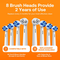 Eight replacement brush heads with travel case