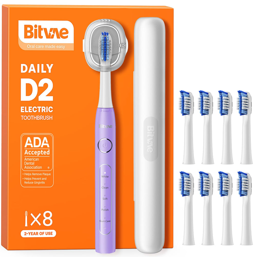 Bitvae D2 Ultrasonic Electric Toothbrush Purple with 60-Day Battery Life