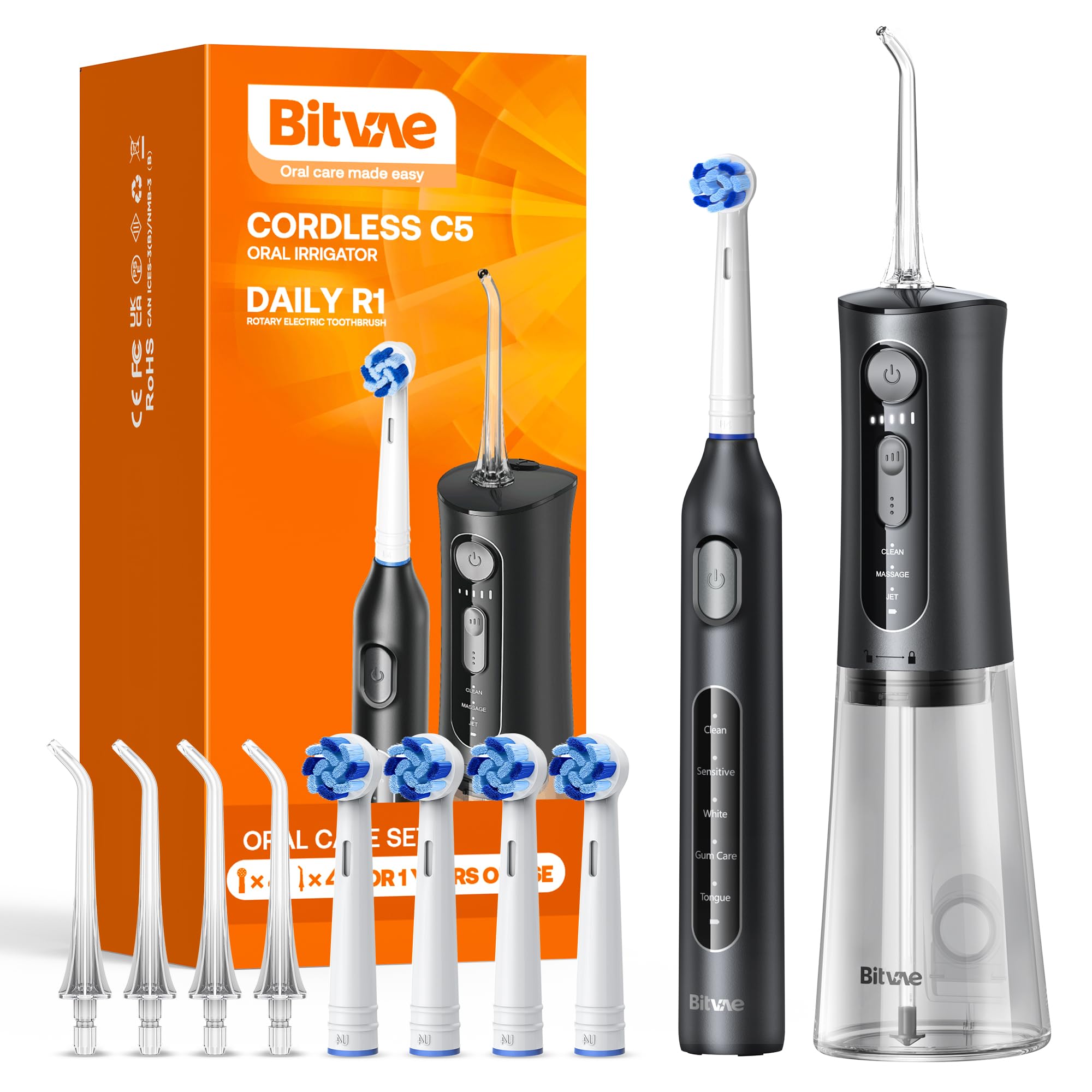 Bitvae Water Dental Flosser in black, front view