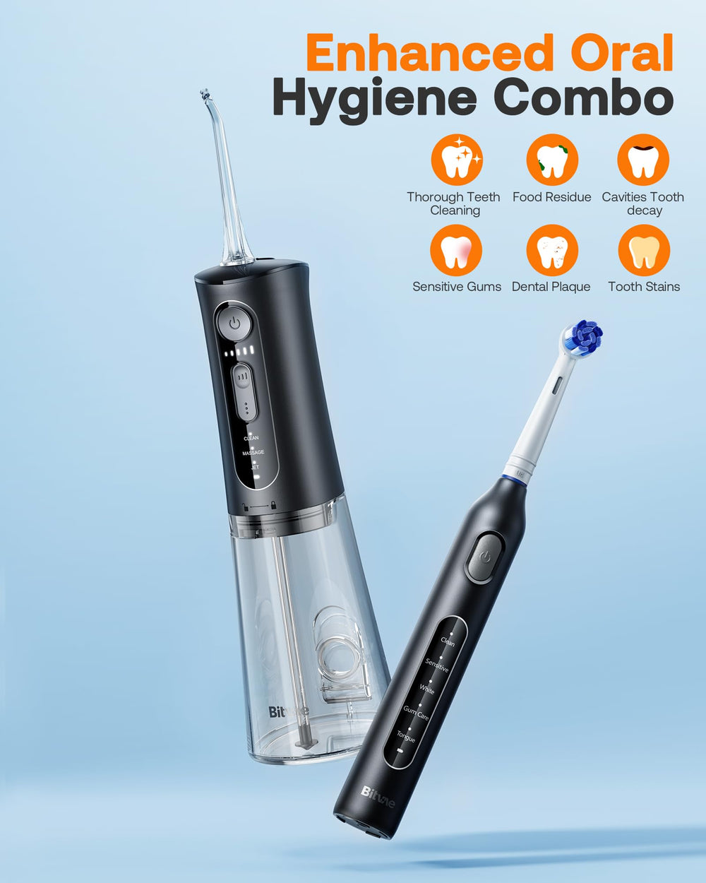 Bitvae Water Dental Flosser in black, side view