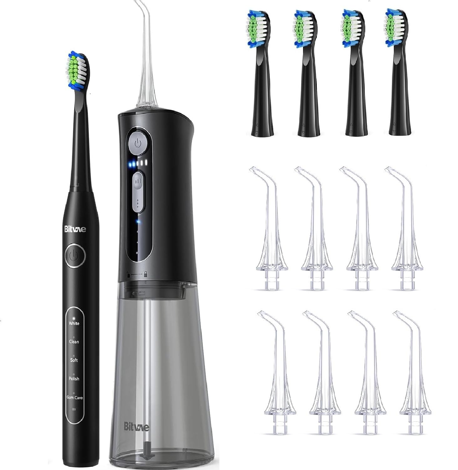 Bitvae water flosser and sonic toothbrush bundle in black - front view