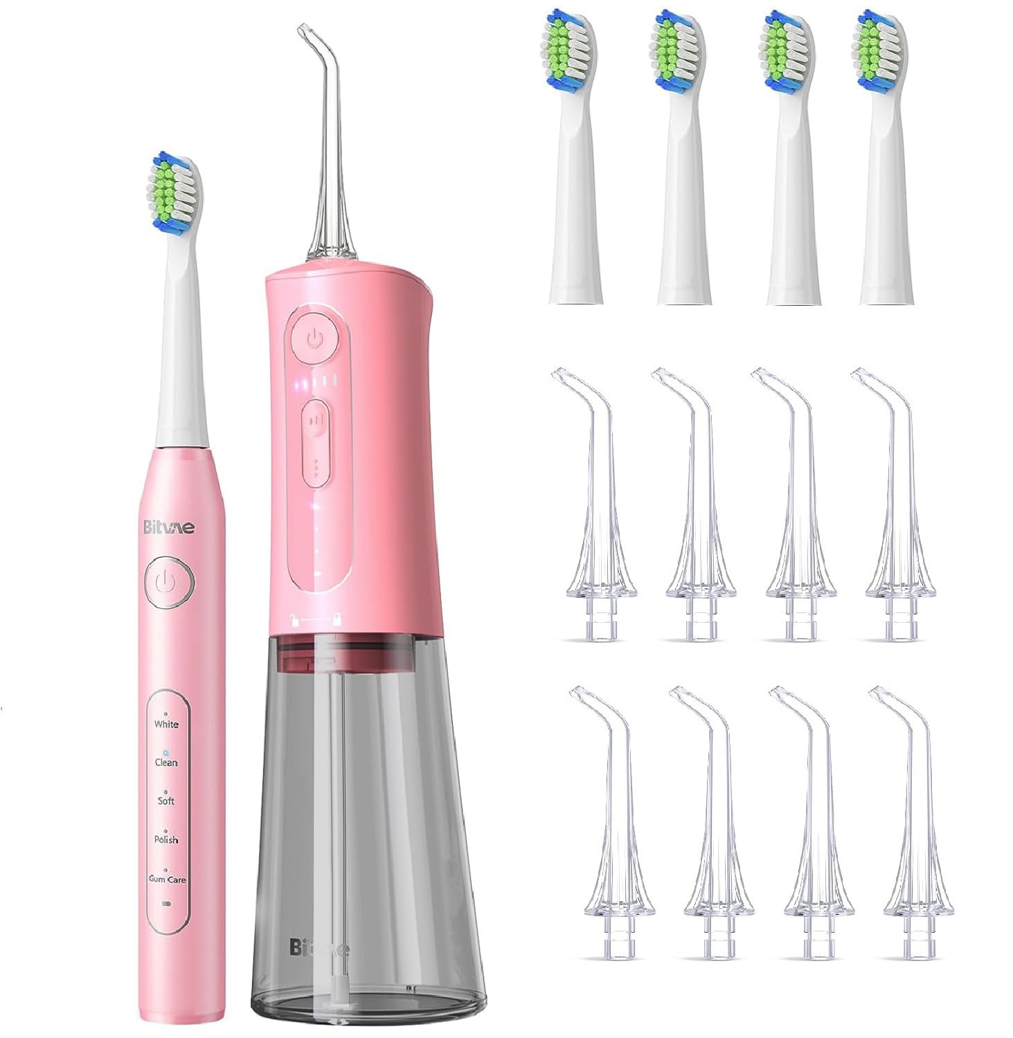 Bitvae water flosser and sonic toothbrush bundle in pink with accessories